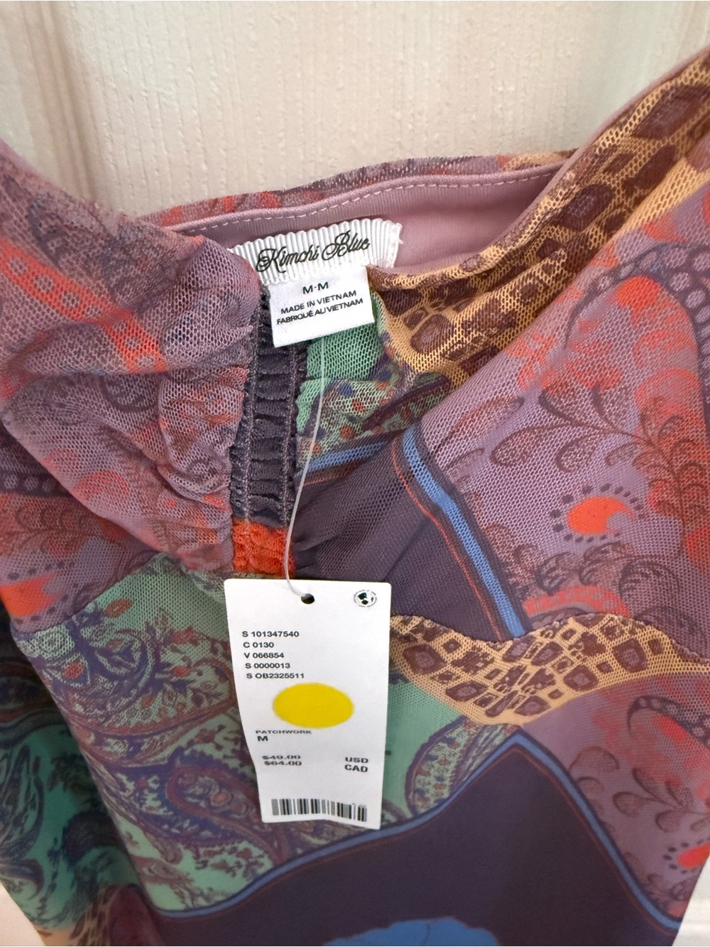 NWT Kimchi Blue Multicolor Patchwork Spaghetti-Strap Mini Dress - Picture 5 of 7
